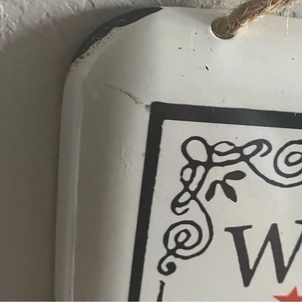 Welcome to Our Farmhouse Distressed Metal White Sign Rope Hanger Wall Decor 12x8